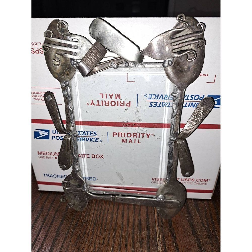 Older Silver Plated Silverware Beveled Glass Picture Frame 4"x6"